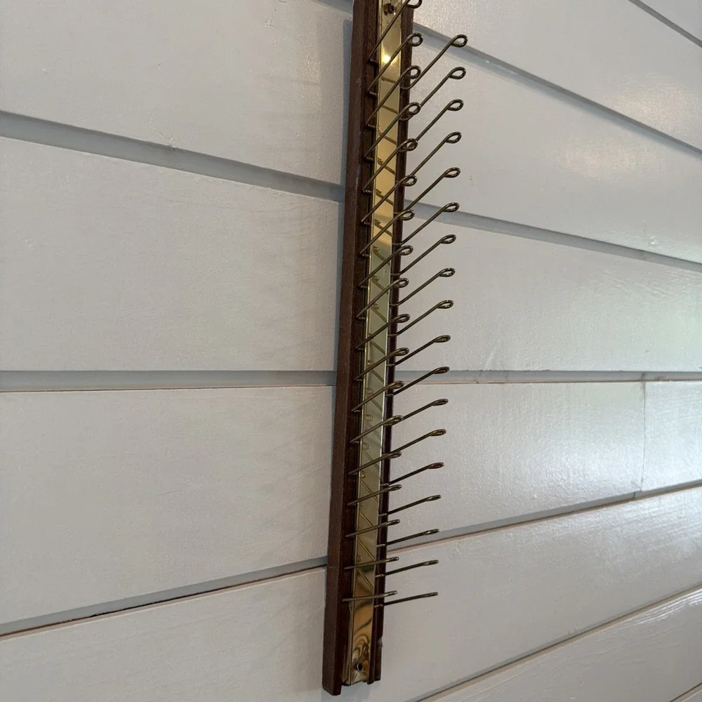 Vintage Tie/Belt Rack Organizer Wall Mount Closet Rod‎ 36 hook Wood/Brass GWB001